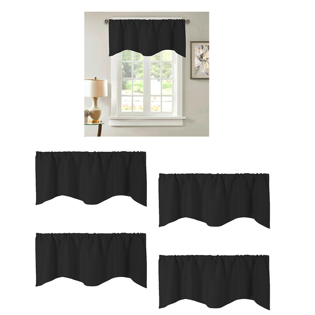4 Pieces Black Short Curtains Small Window Valances 52x18inch for Kitchen
