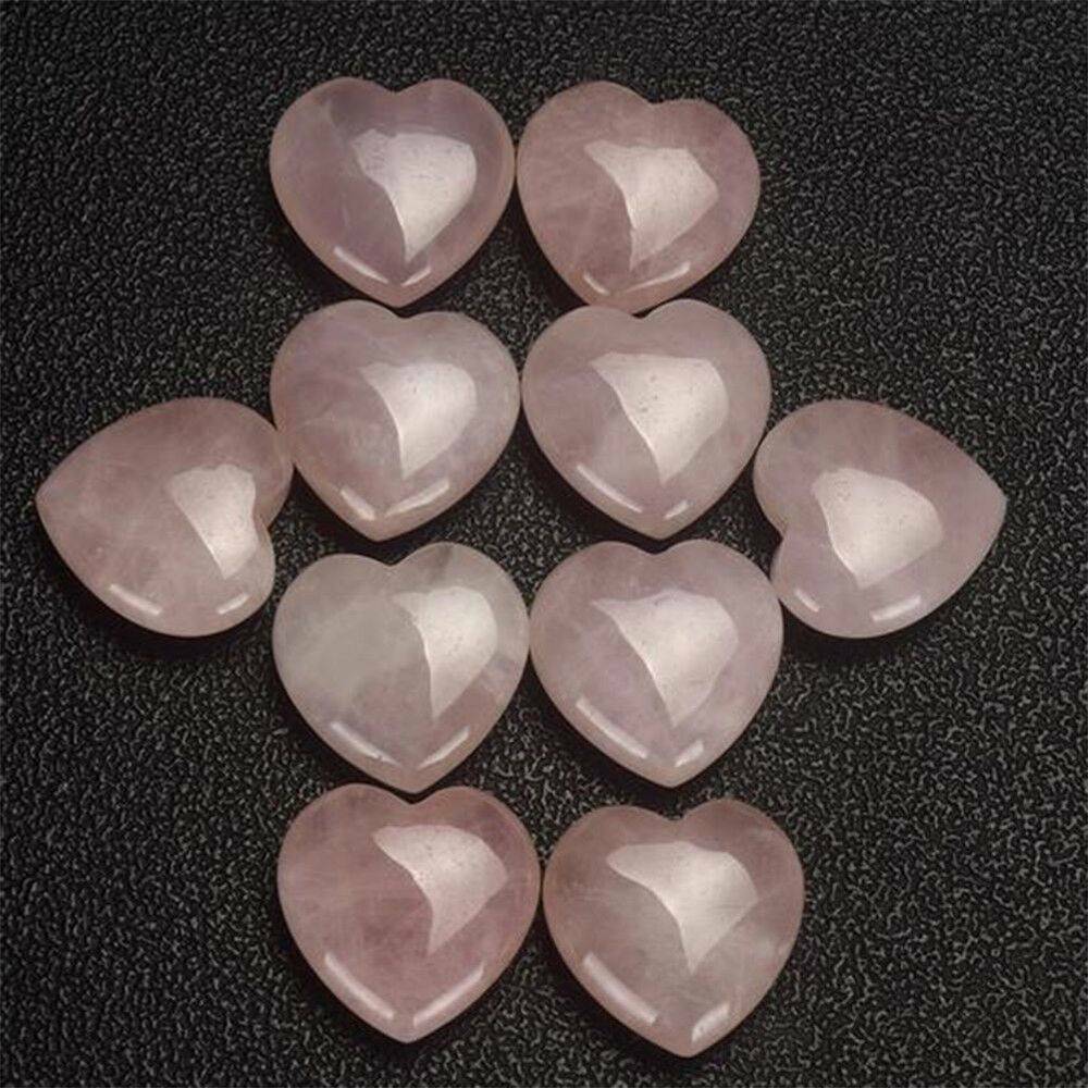 Natural Pink Rose Quartz Crystal Carved Heart Shaped Love Palm Healing Gemstones