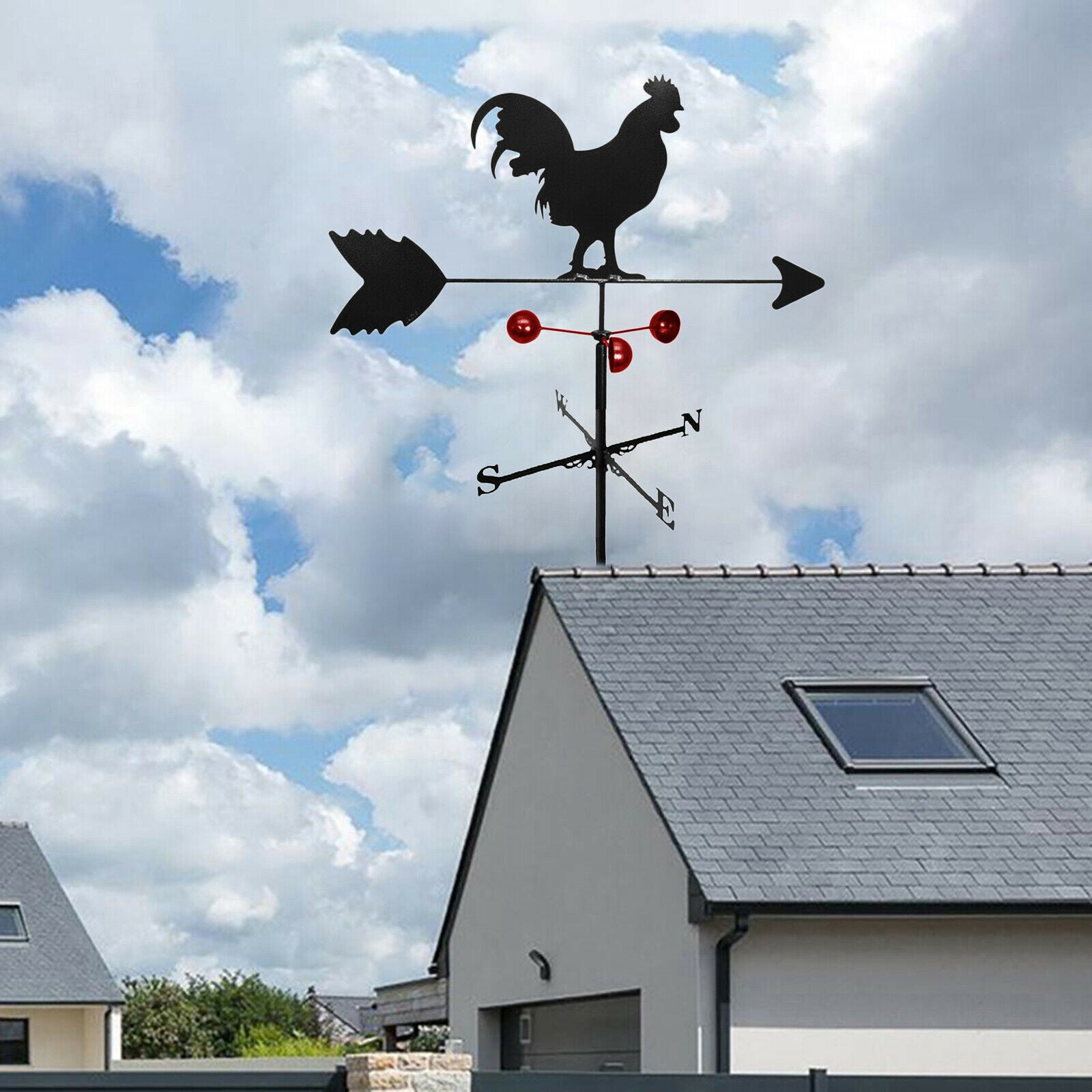 Retro Stainless Steel Cock Weathervane Wind Direction Indicator Stake Decor
