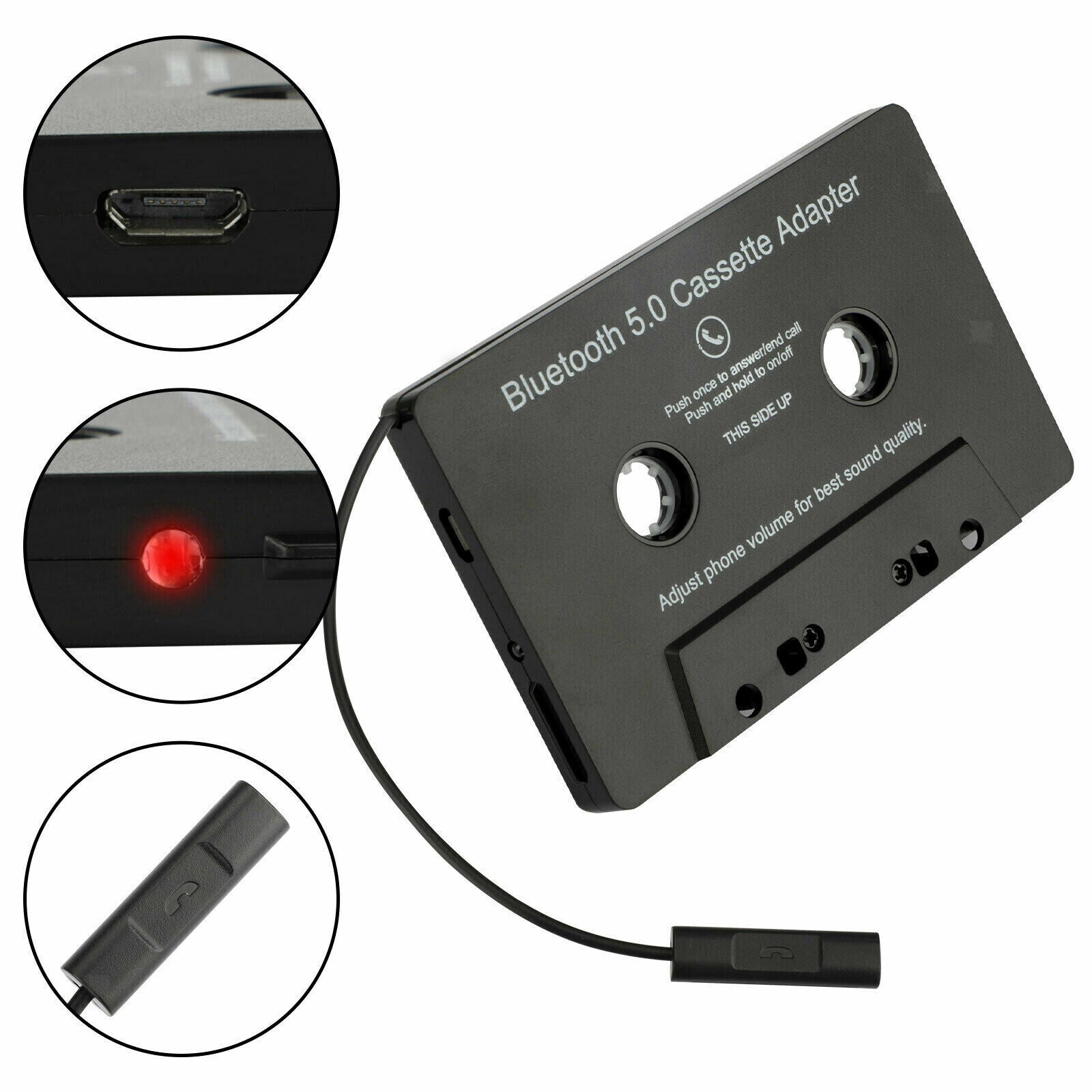 Universal Cassette to Aux Adapter with Stereo Audio Premium with 3.5mm Headphone