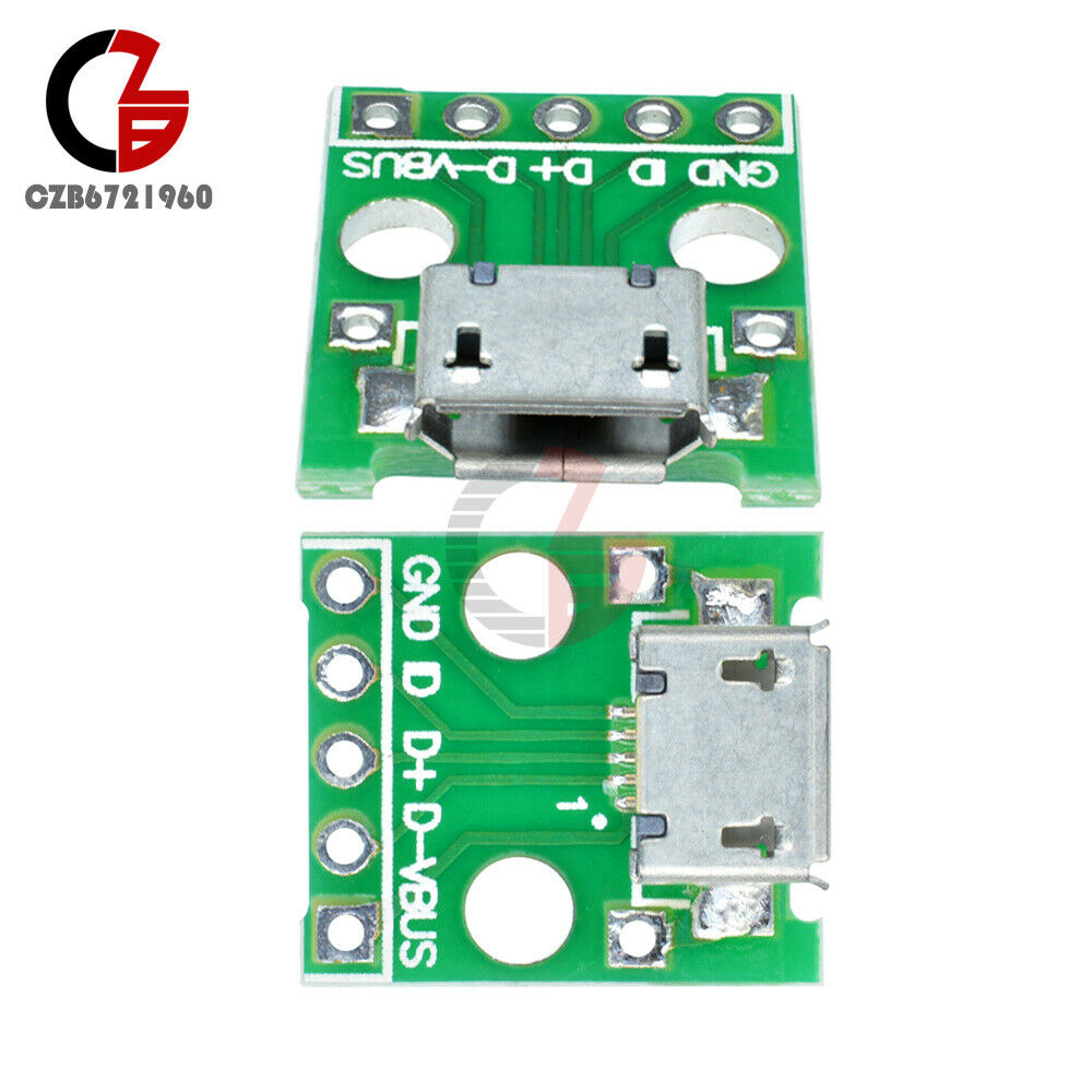 5pcs MICRO Female USB to DIP Adapter Converter for 2.54mm PCB Board DIY Power