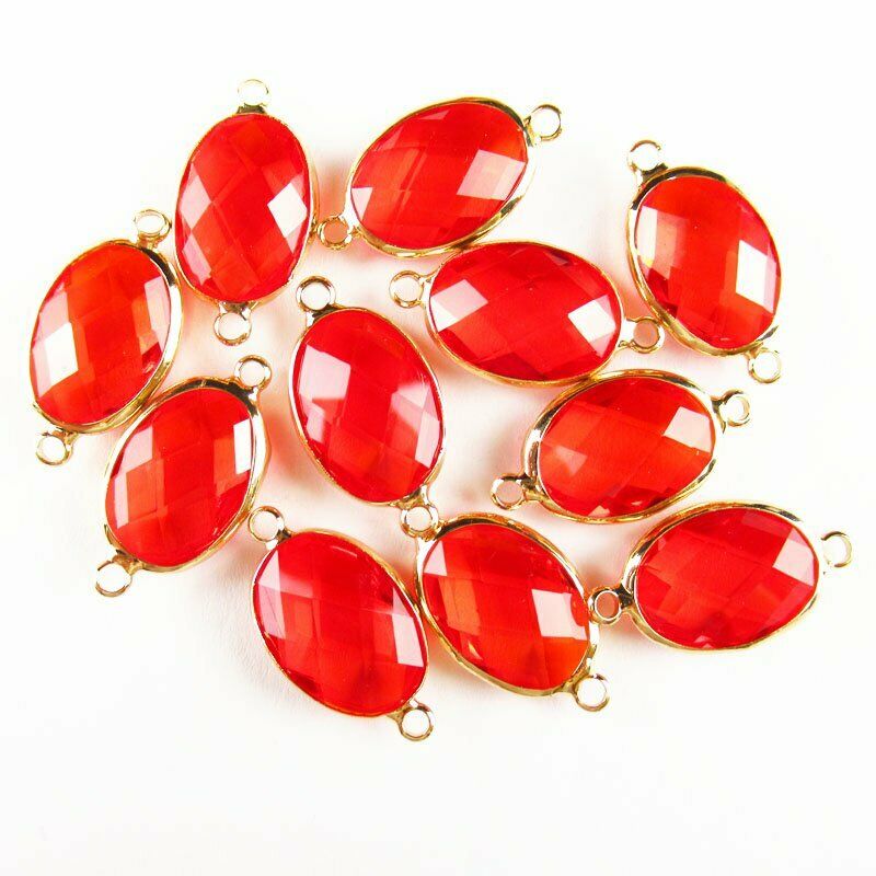 10pcs Wrapped Faceted Red Titanium Crystal Oval Connector Pendant A-46BBS