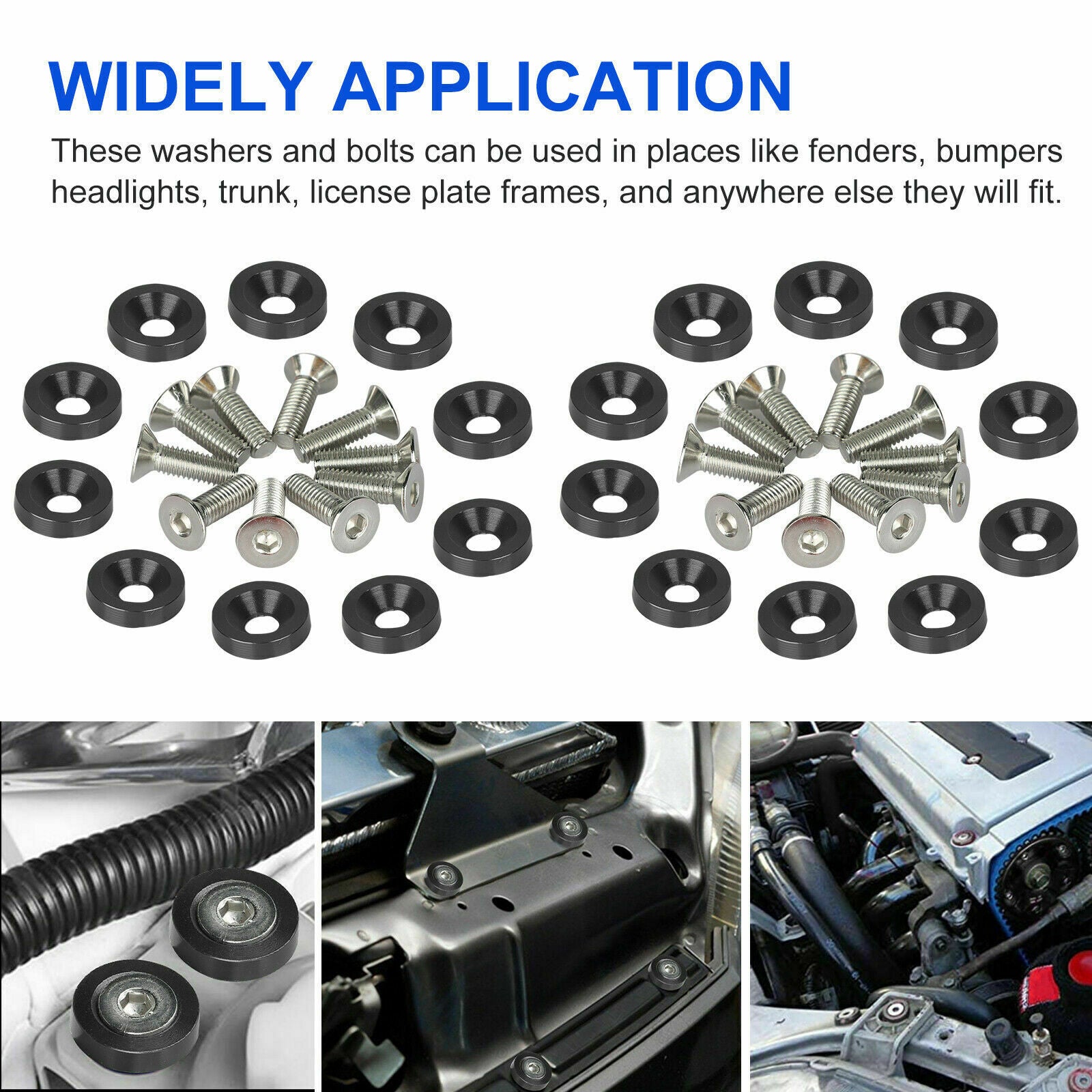 20pcs Balck Billet Aluminum Fender Bumper Washer/bolt Engine Bay Dress Up Kit M6
