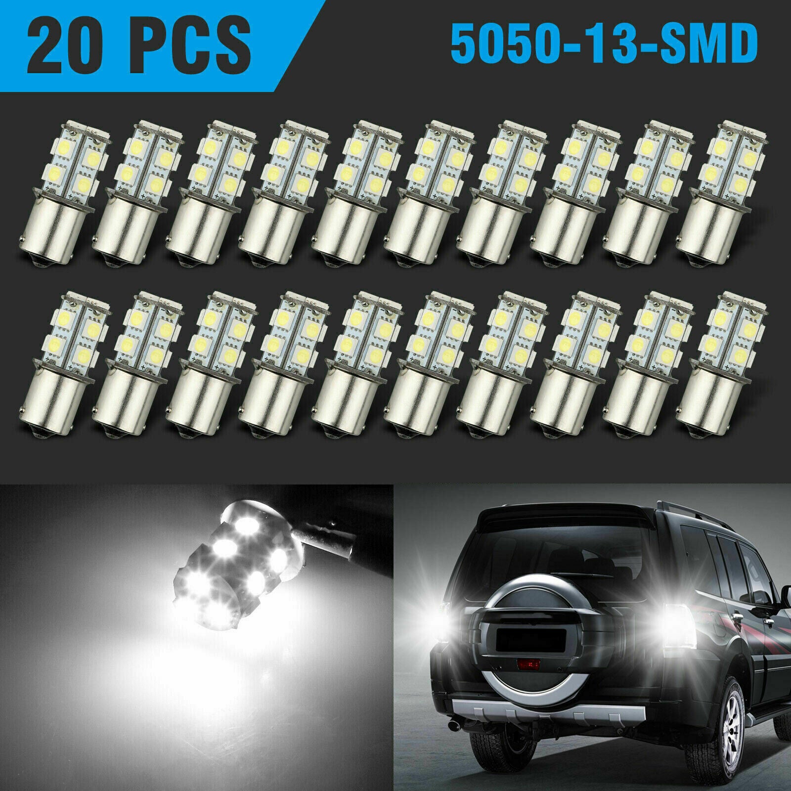 20X Super White 1156 1141 13-SMD RV Camper Trailer LED Interior Light Bulbs 12V