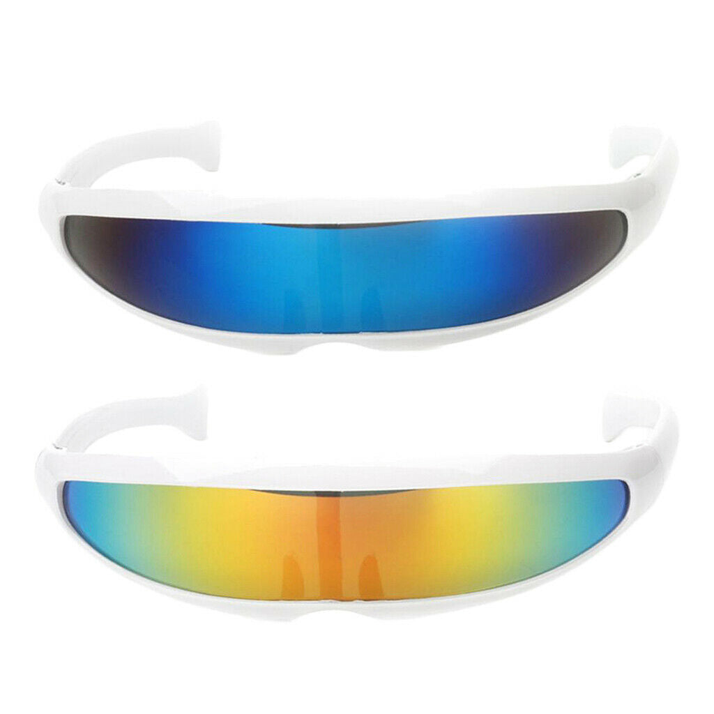 2pcs Yellow Blue UV Protect Alien Futuristic Eyeglasses Narrow Cyclops Color