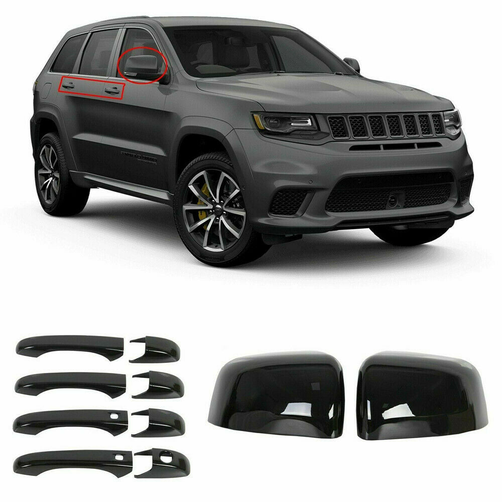 Black Mirror Covers+Door Handle Covers For Jeep Grand Cherokee For Dodge Durango