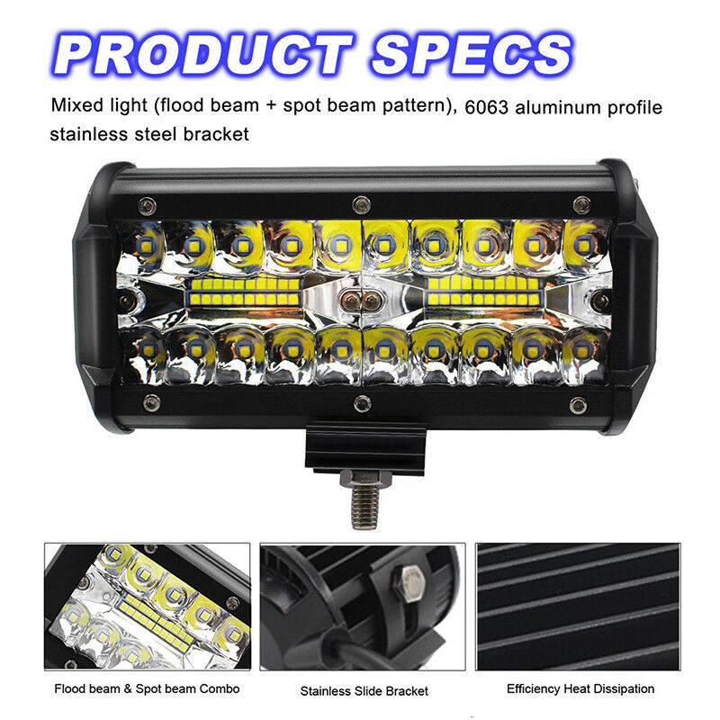 7inch 120W 40LED Work Light Bar Flood Spot Beam Offroad SUV Driving Fog Light BD