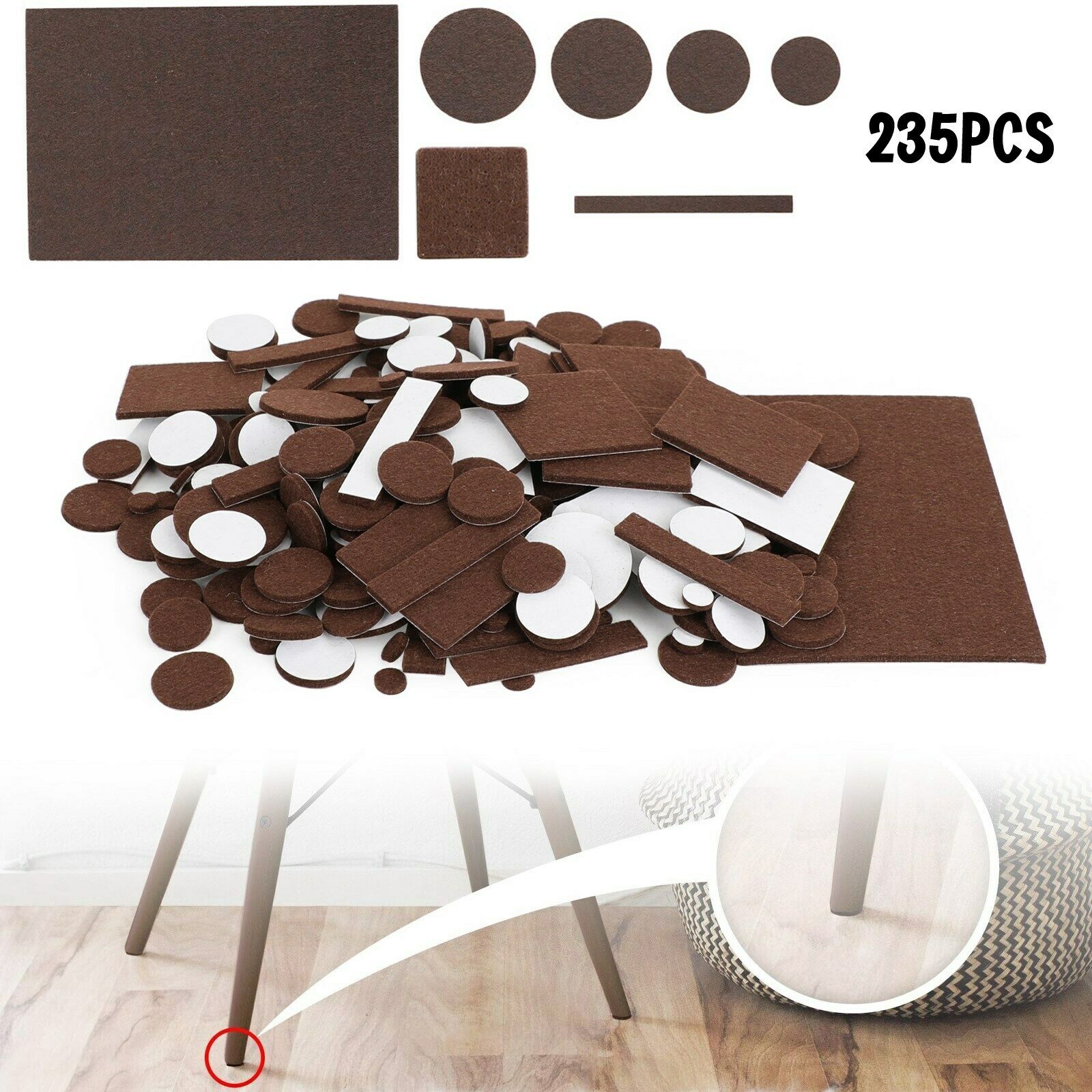 235 Piece Self-Stick Furniture Felt Pads for Hard Surfaces Brown BS5