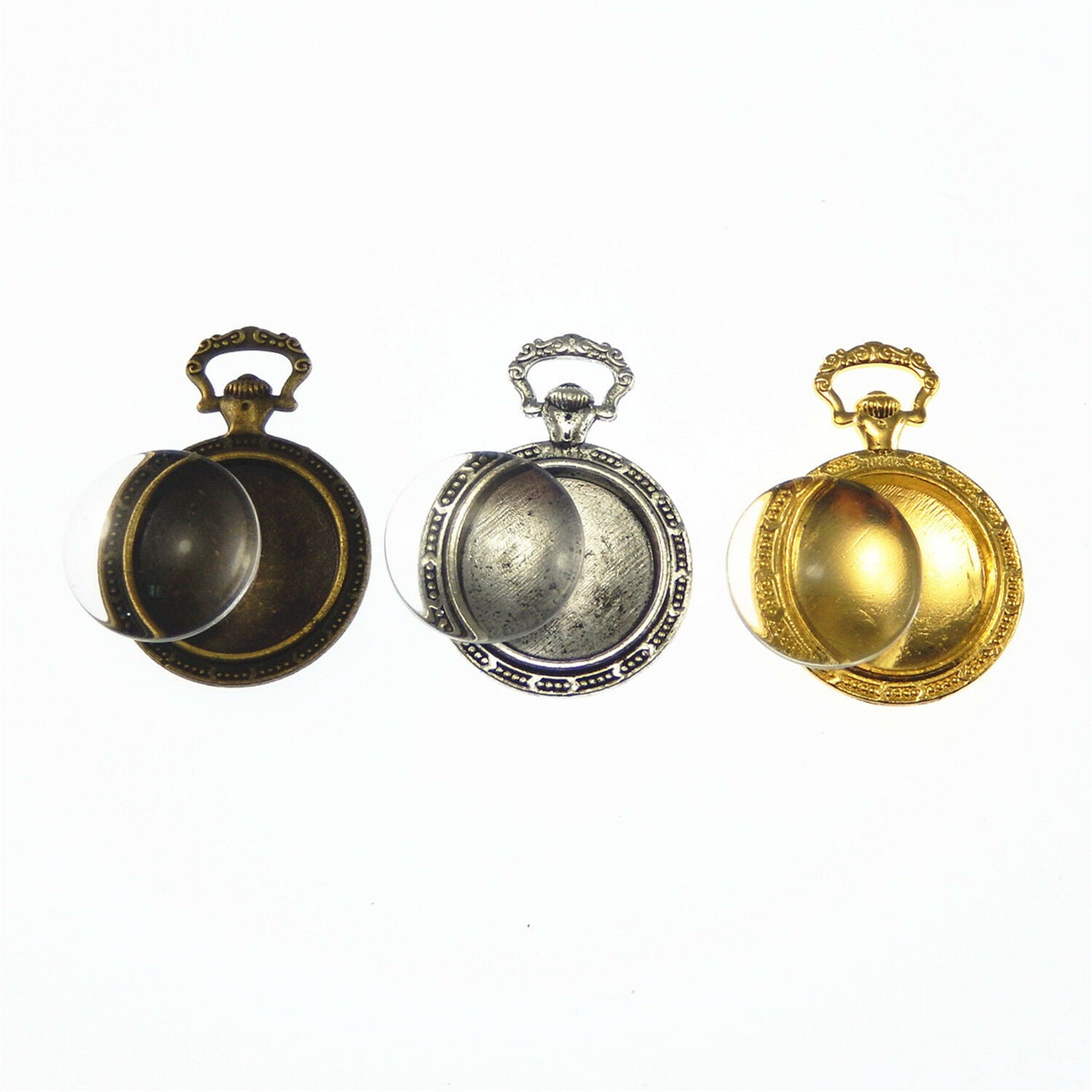 3 PCS Mix Cameo Base Cabochon Setting Pocket Watch Bezel Pendant with 20mm Glass
