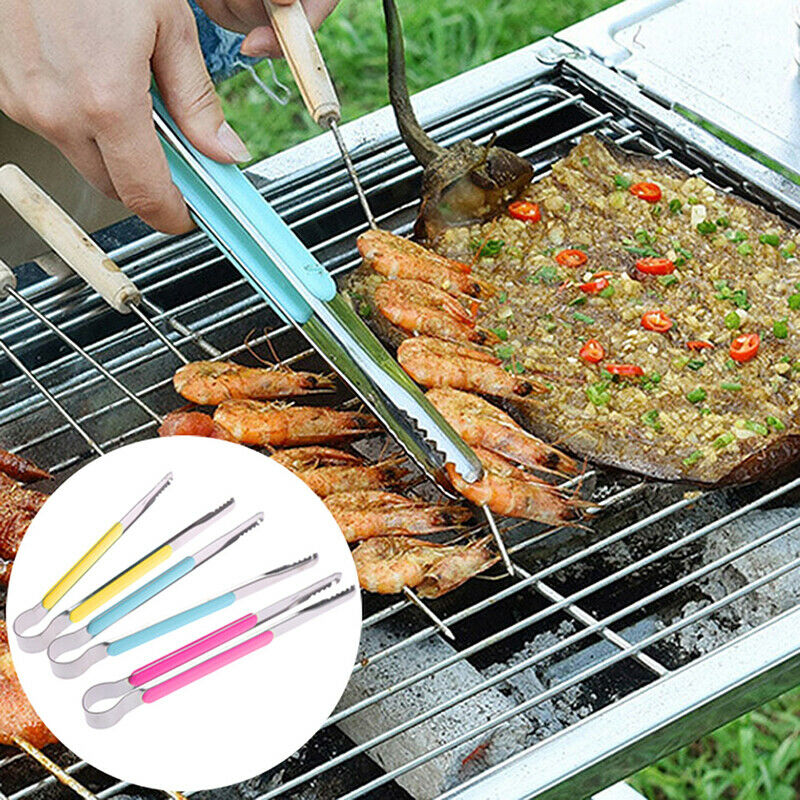 Stainless Steel Food Clip Ice Tongs Meat Salad Toast Tongs BBQ Kitchen To.l8