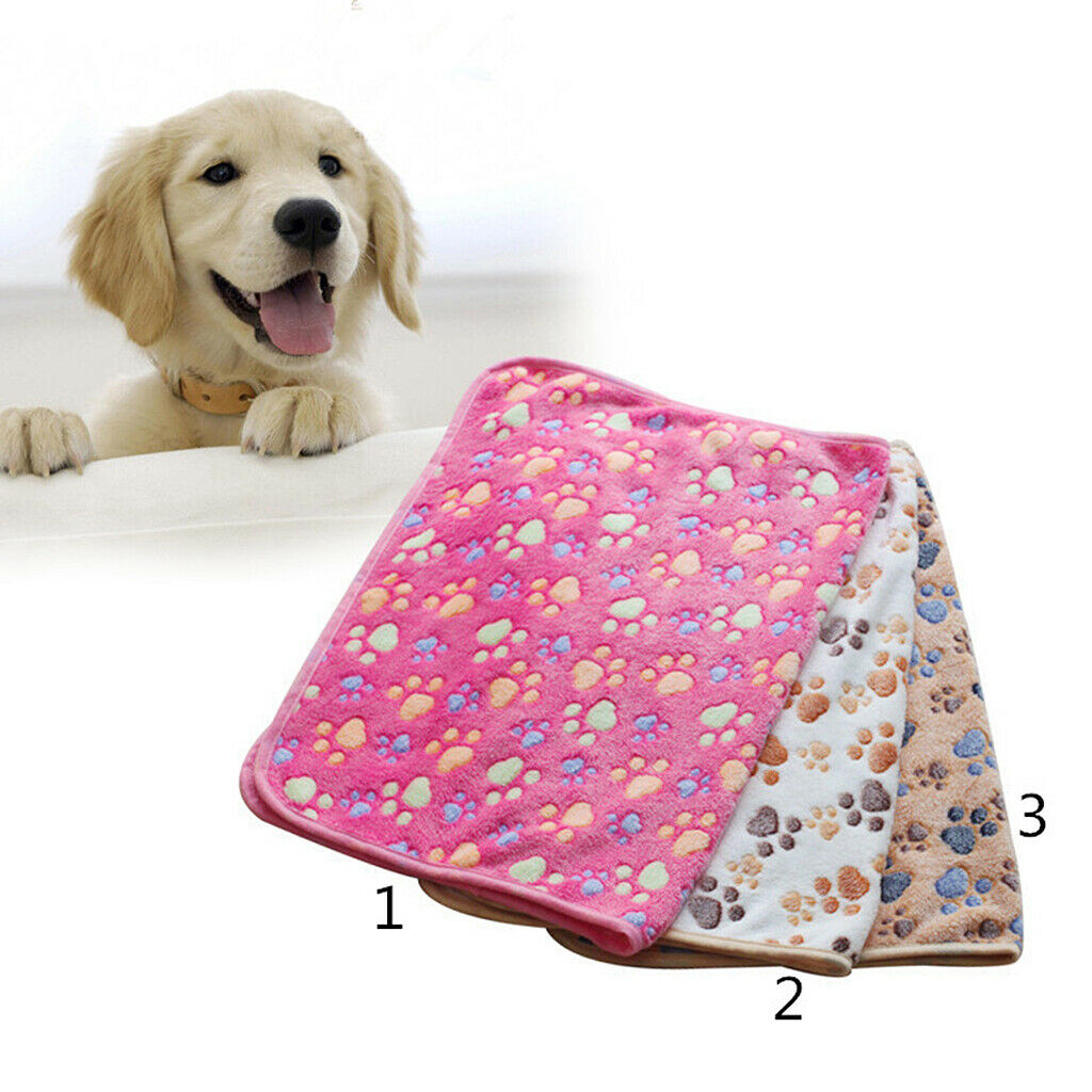Warm Beige Cartoon Paw Print Cushion for Puppy Fleece Soft Blanket Bed Mat-S