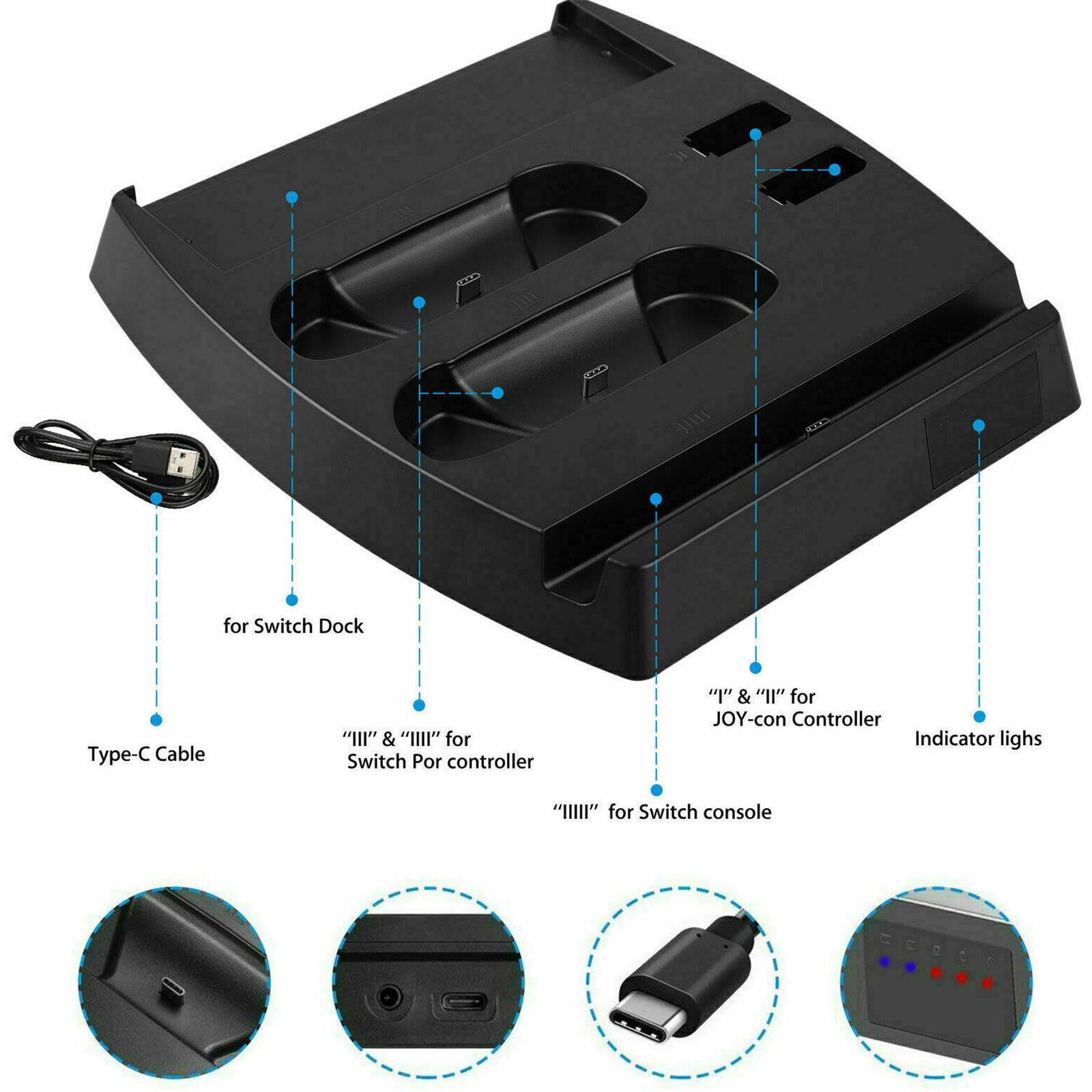 Charging Dock Stand Station For Nintendo Switch Console /Joy-con/Pro Controller
