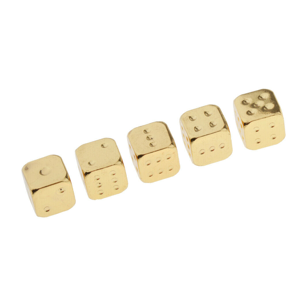 Six Sided Dice D6 Set of 5 Zinc Alloy Dices D&D RPG MTG Game Supply Golden