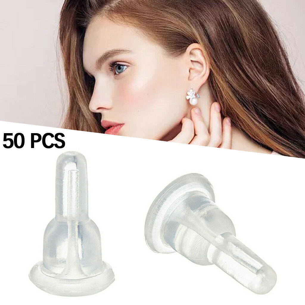50Pcs Silicone Earring Backs Soft Clear Safety Back Holders Replacement