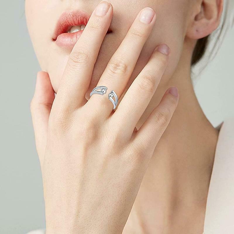 Fashion Adjustable Anxiety Relief Ring Retro Opening Spinner Beads Rings Jewelry