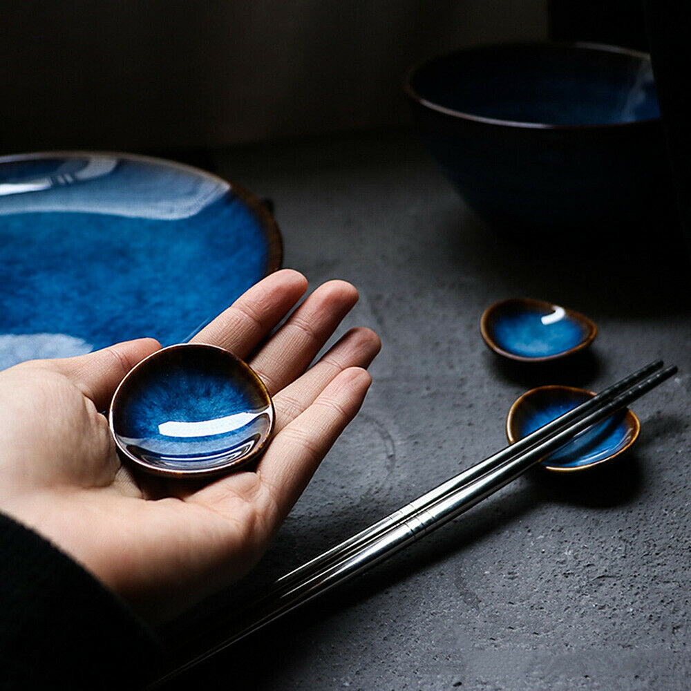 1Pc Ceramic Blue Glaze Chopstick Holder Cutlery Rest Rack Tableware Table Decor
