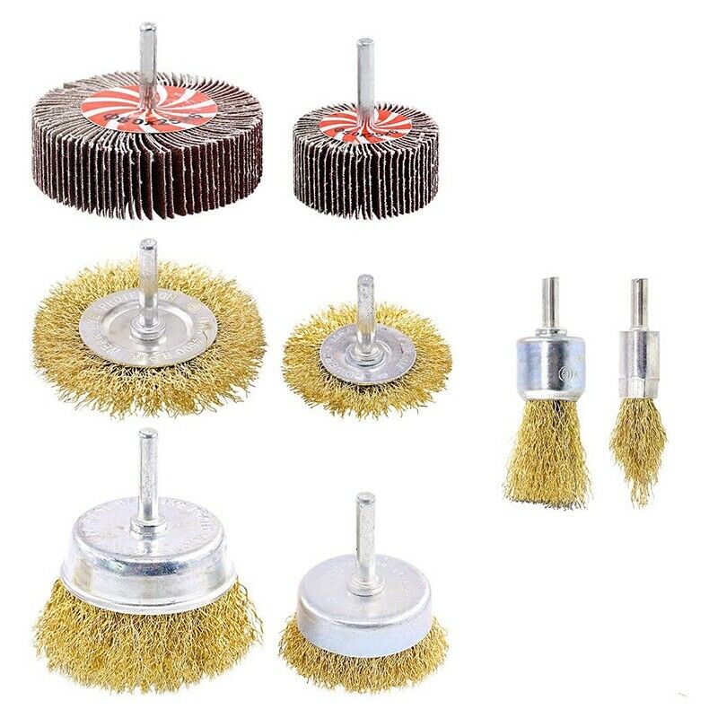 8Pcs Steel Twist K Wire Wheel Brush Set for Drill Crimped Cup with 1/4-inch ShS4