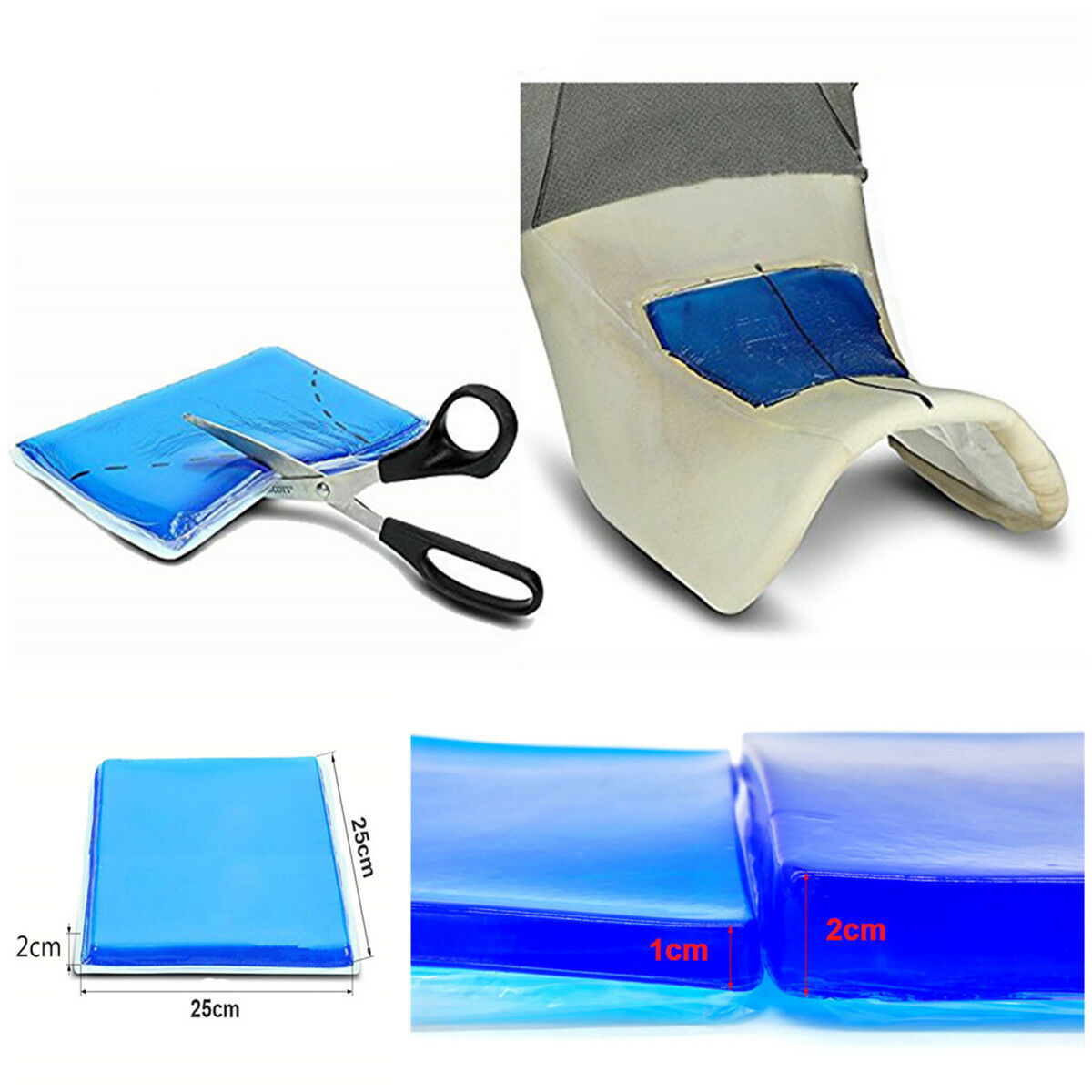 Motorcycle Seat Gel Pad Blue Shock Absorption Mats Comfortable Cushion 25*25*2cm