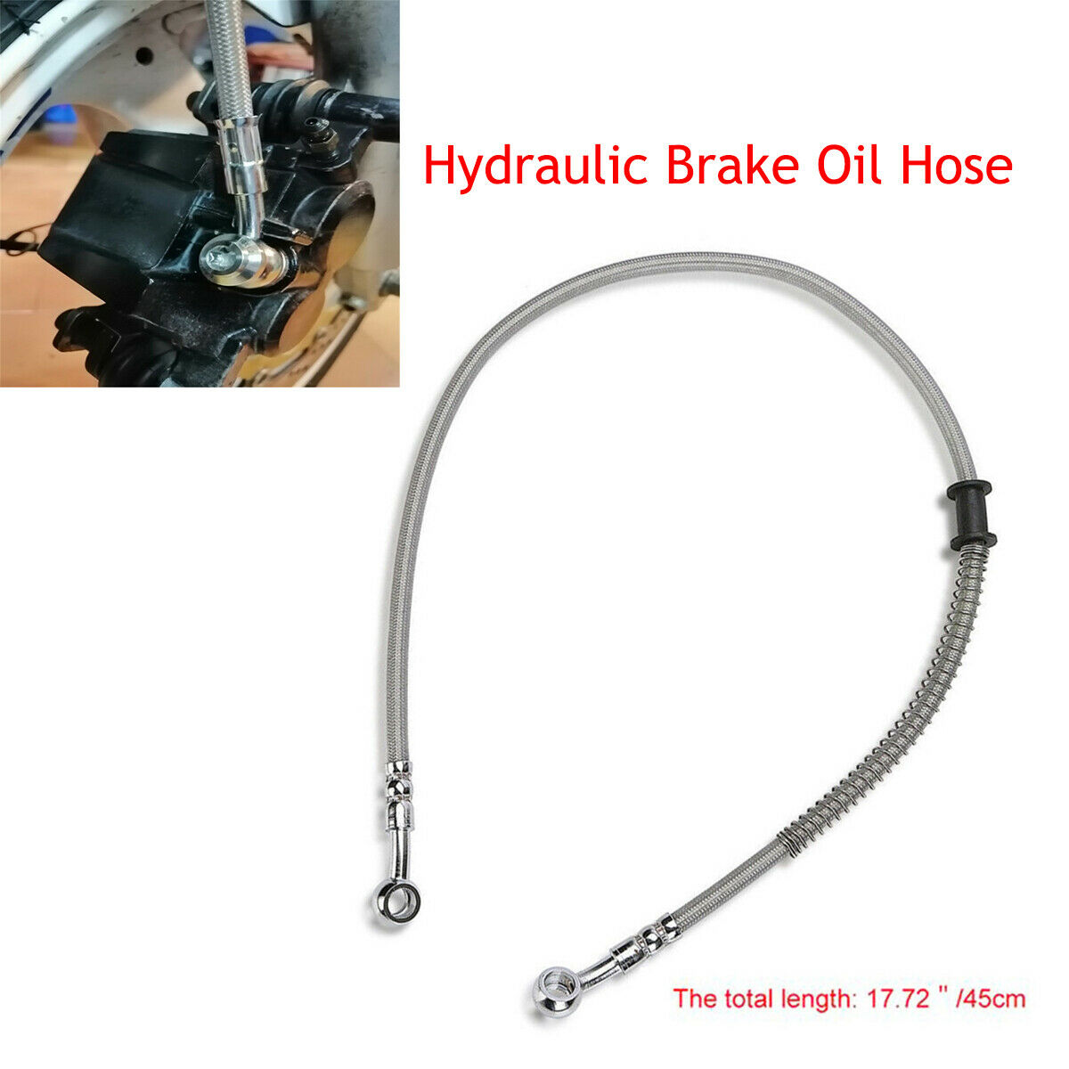 1PC 17.72" Motorcycle Stainless Steel Braided Hydraulic Brake Oil Hose Universal