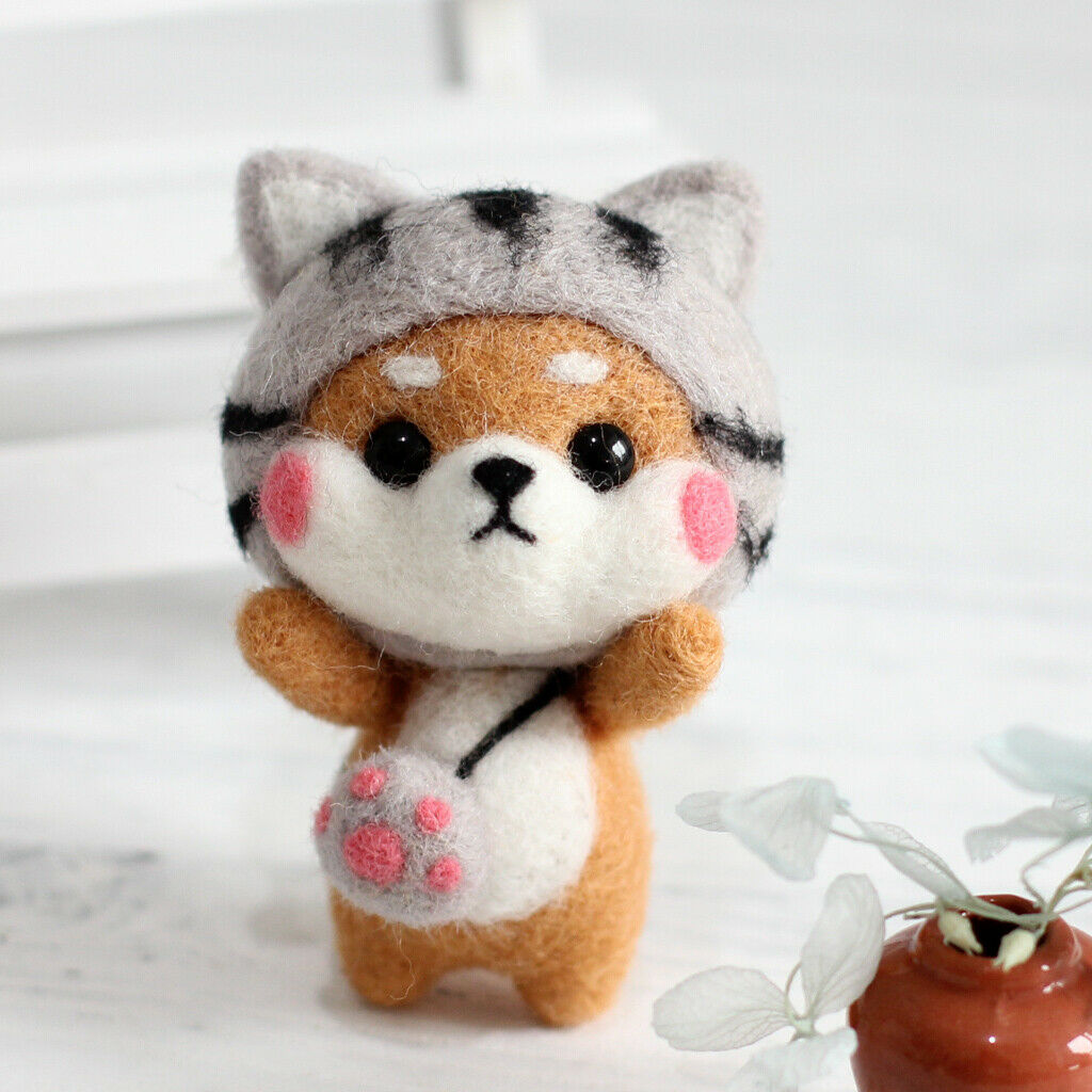 4 Sets Cute Shiba Inu Needle Felting Kits Tutorials Roving Needlecraft Home
