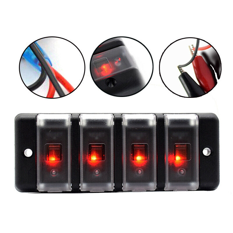 4 Gang 12V-24V Car RV Trailer Marine Boat Waterproof Toggle Switch Panel Red LED
