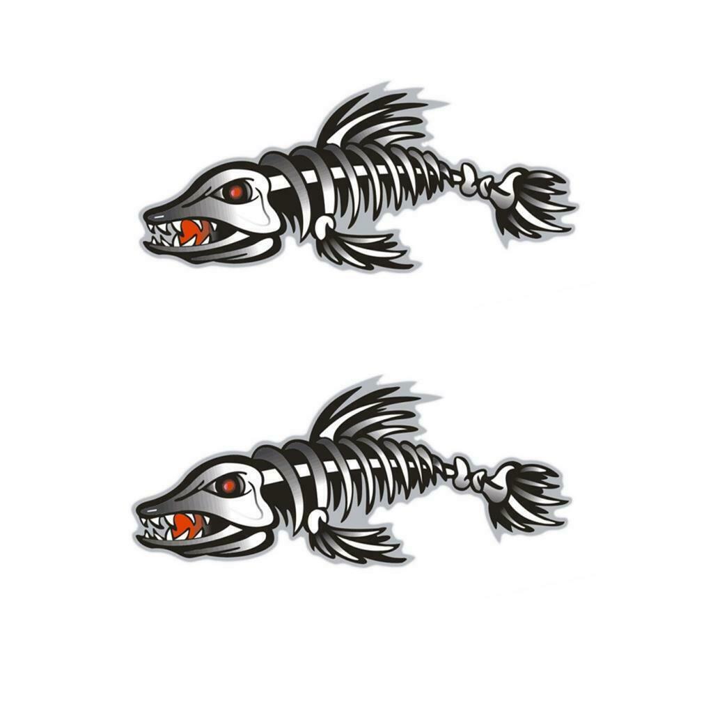 4 Pieces Skeleton Fish Shark Mouth Canoe Kayak Decals Fishing Boat Graphics
