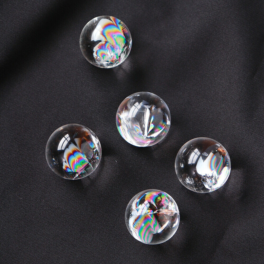 25mm Natural Clear Quartz Rainbow Cracked Crystal Sphere Ball Reiki Healing