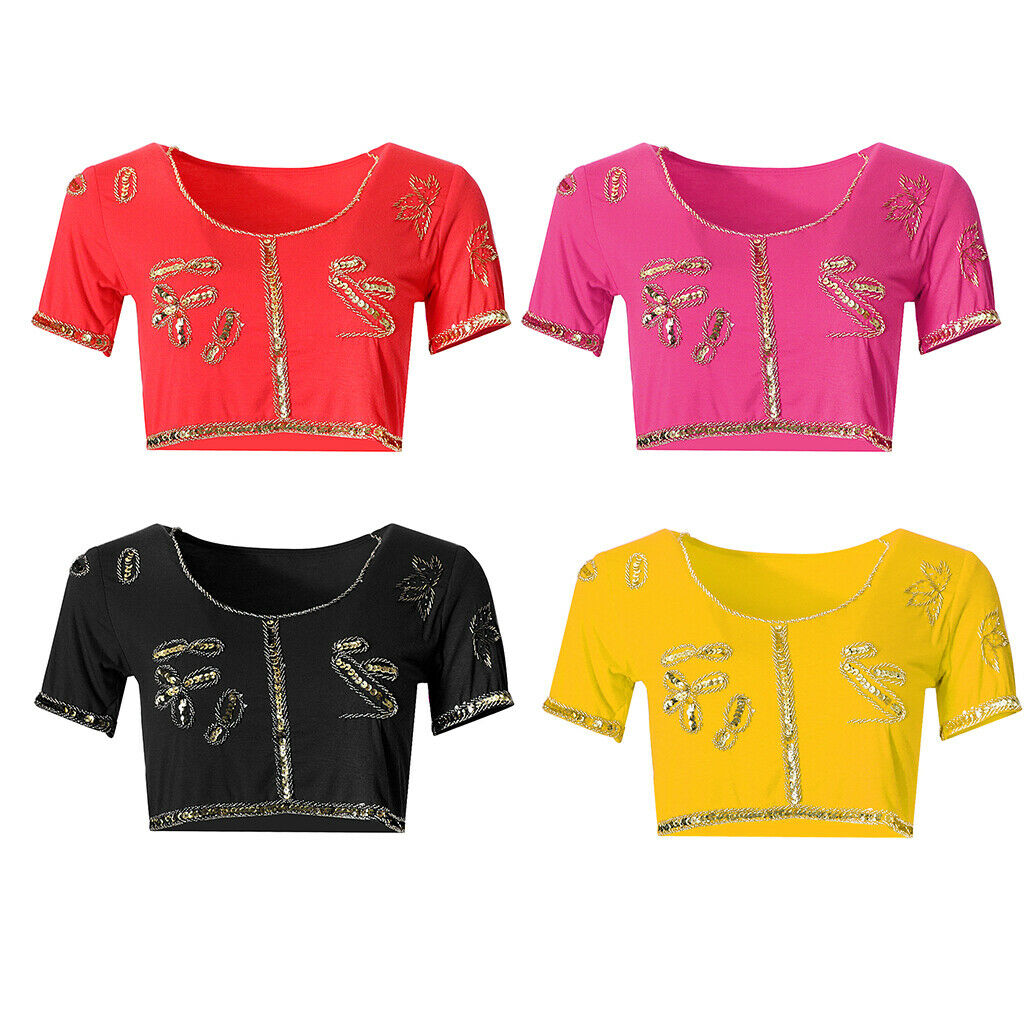 Yoga Belly Dance Tops Scoop Neck Crop Top Dance Performance Costume  Yellow