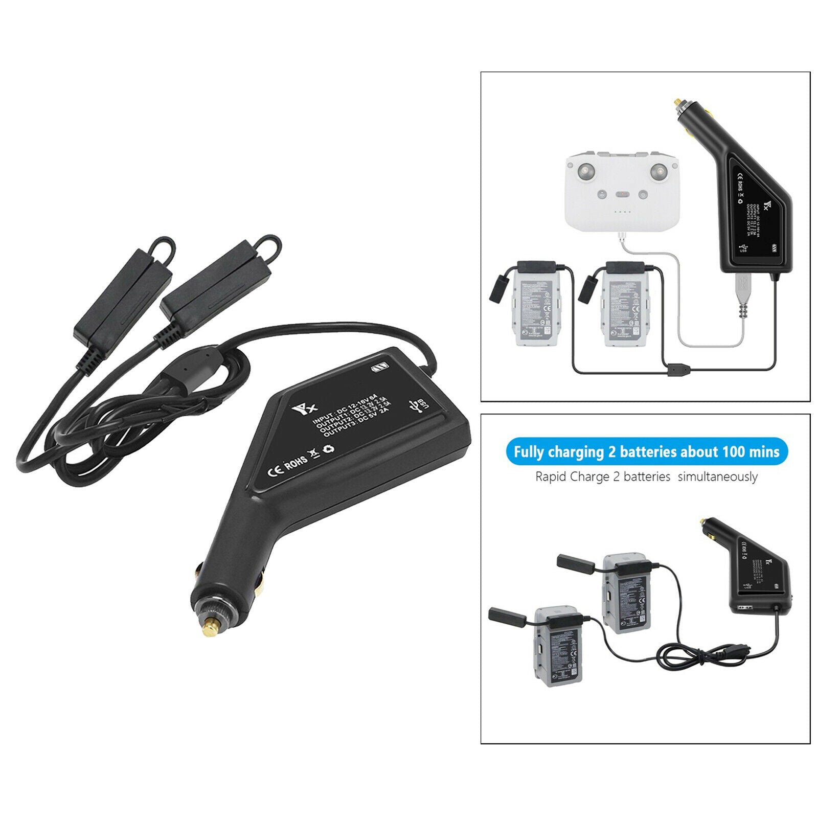 Drone 3in1 Car Charger Battery Remote Charger for DJI Mavic Air 2S Drone