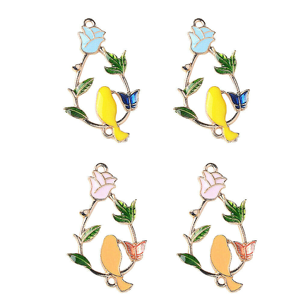 4 Pcs Alloy Enamel Flower Key Pendant Charms Bead Jewelry Decoration