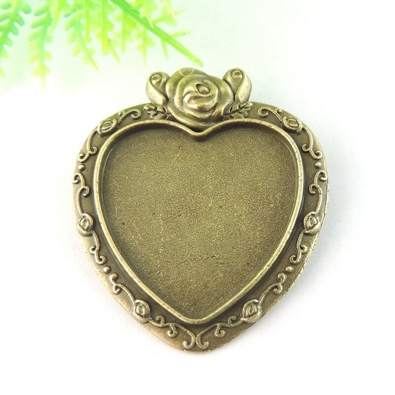 8PCS Antiqued Bronze Alloy Heart Base Setting 23*25mm Flower Pendant Charms
