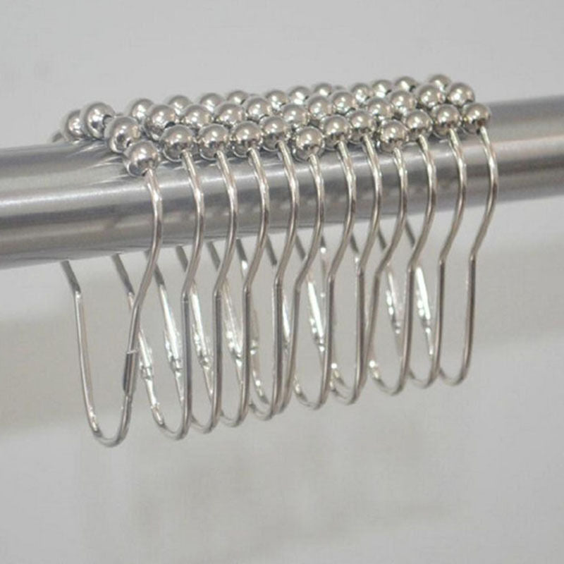 New Heavy Duty Shower Curtain Rings Hooks Set of 12 Bathroom Poles Rod Bn .l8