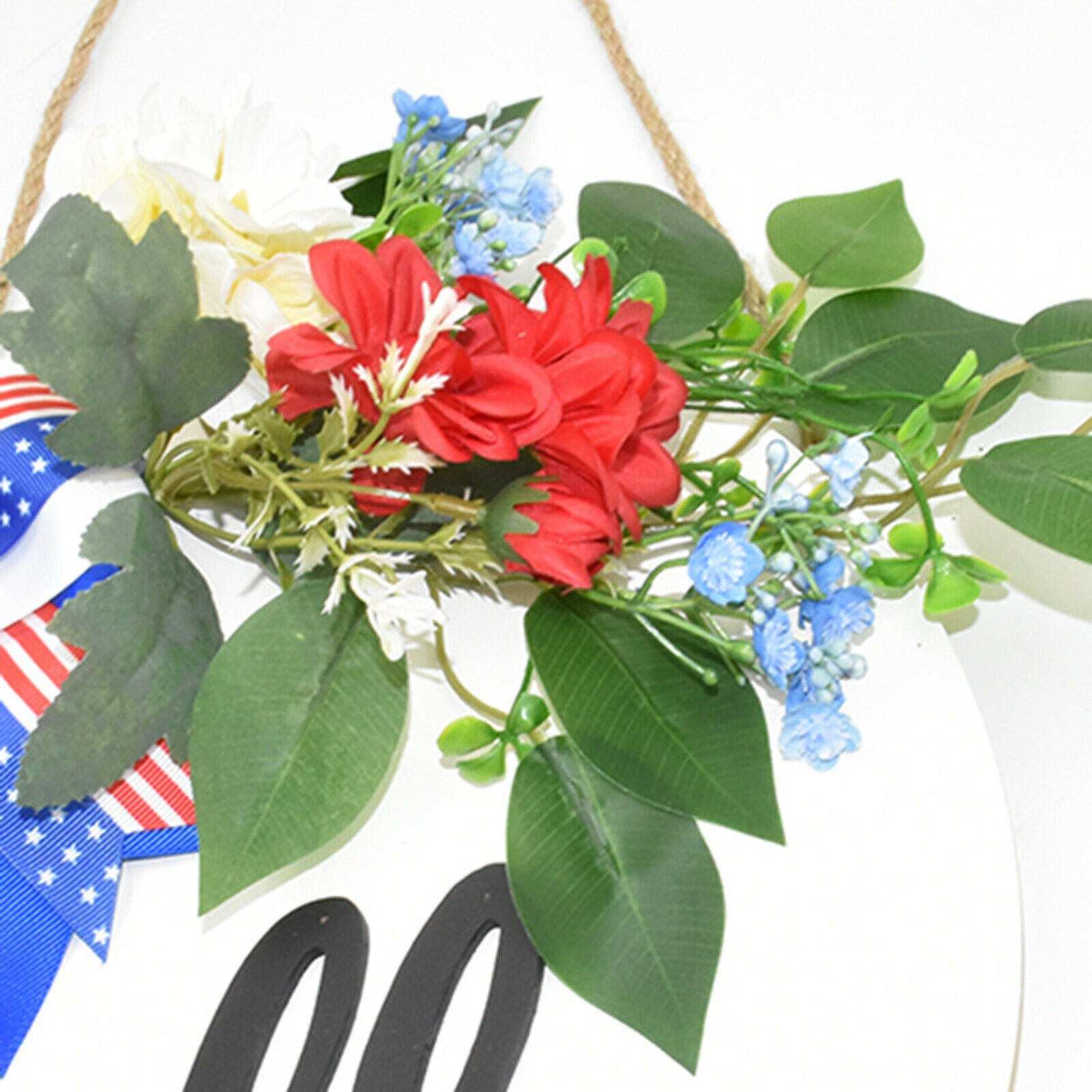 11.8" American Wreath Flower Garland Knotted Bow Independence Day Hanging