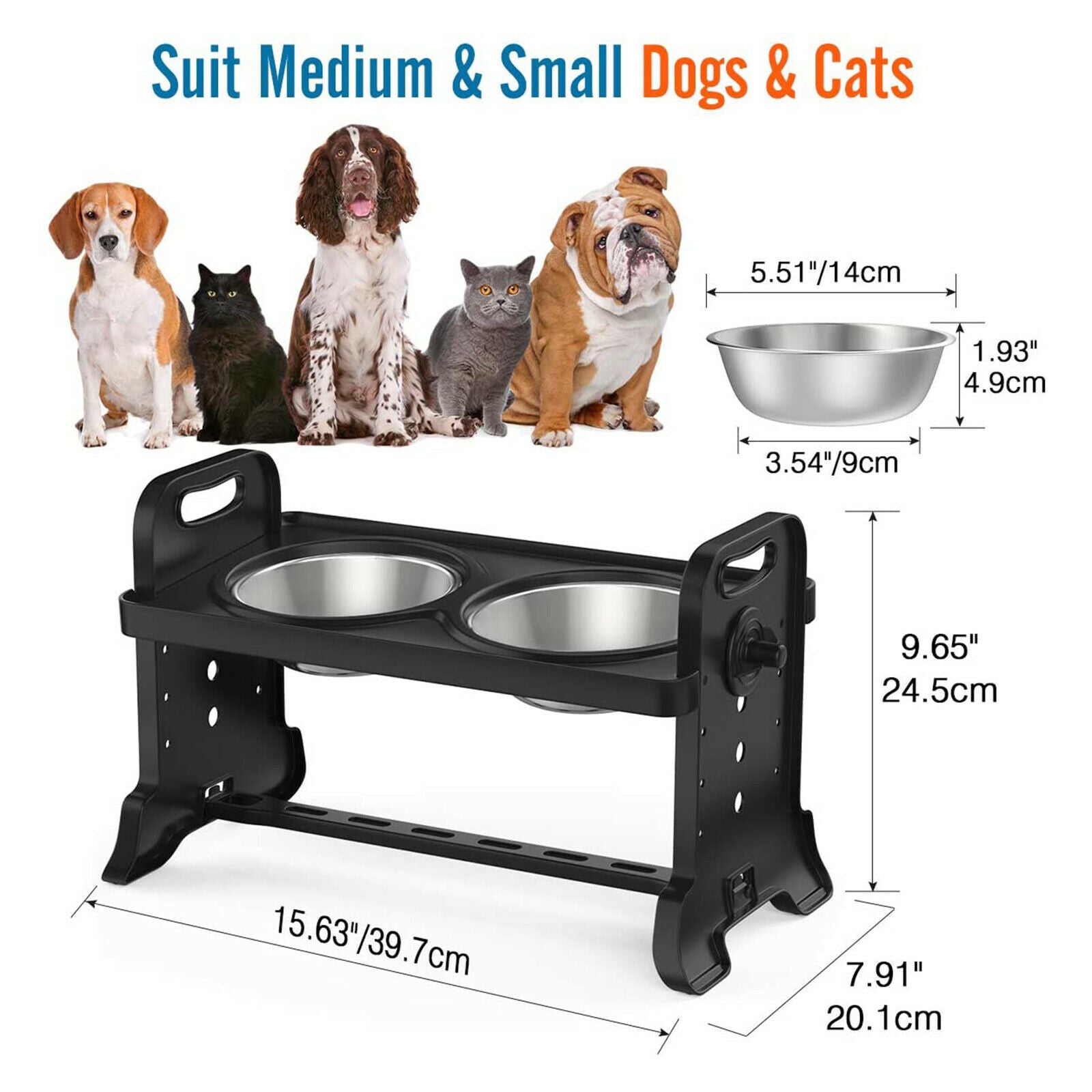 2X Elevated Dog Bowls with Stainless Steel Bowls Detachable Food Water Dish L