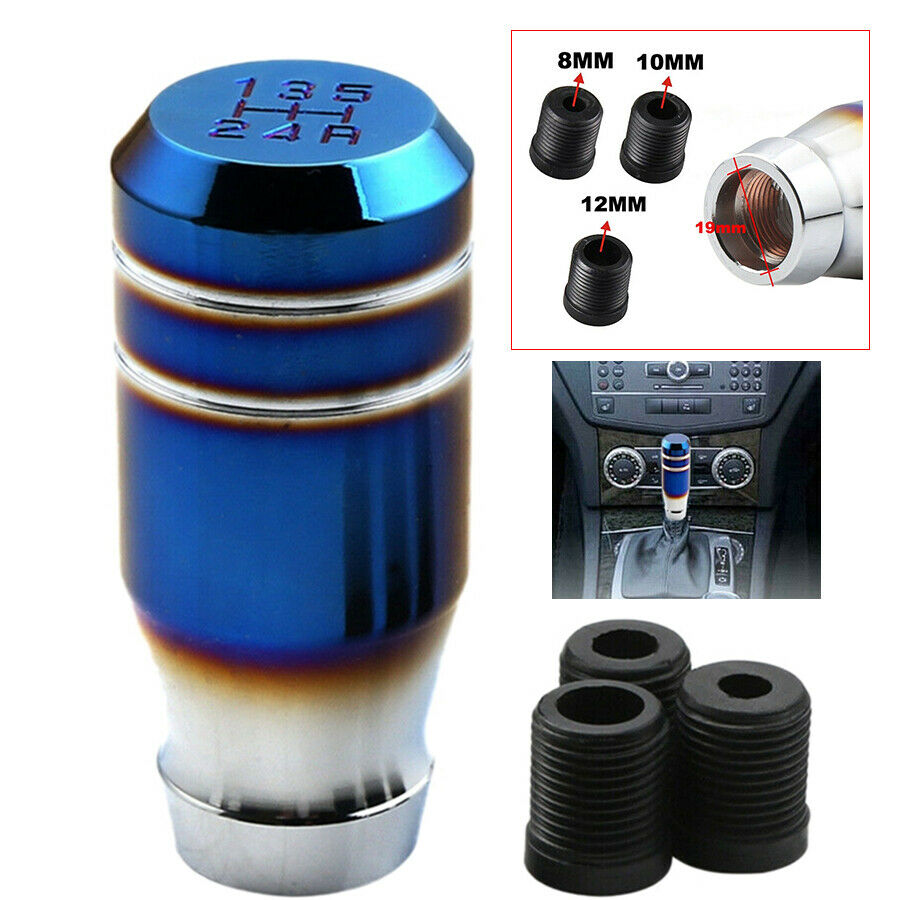 Car 5 Speed Gear Shift Lever Manual Knob Shifter Head w/3 Adpaters 8mm 10mm 12mm