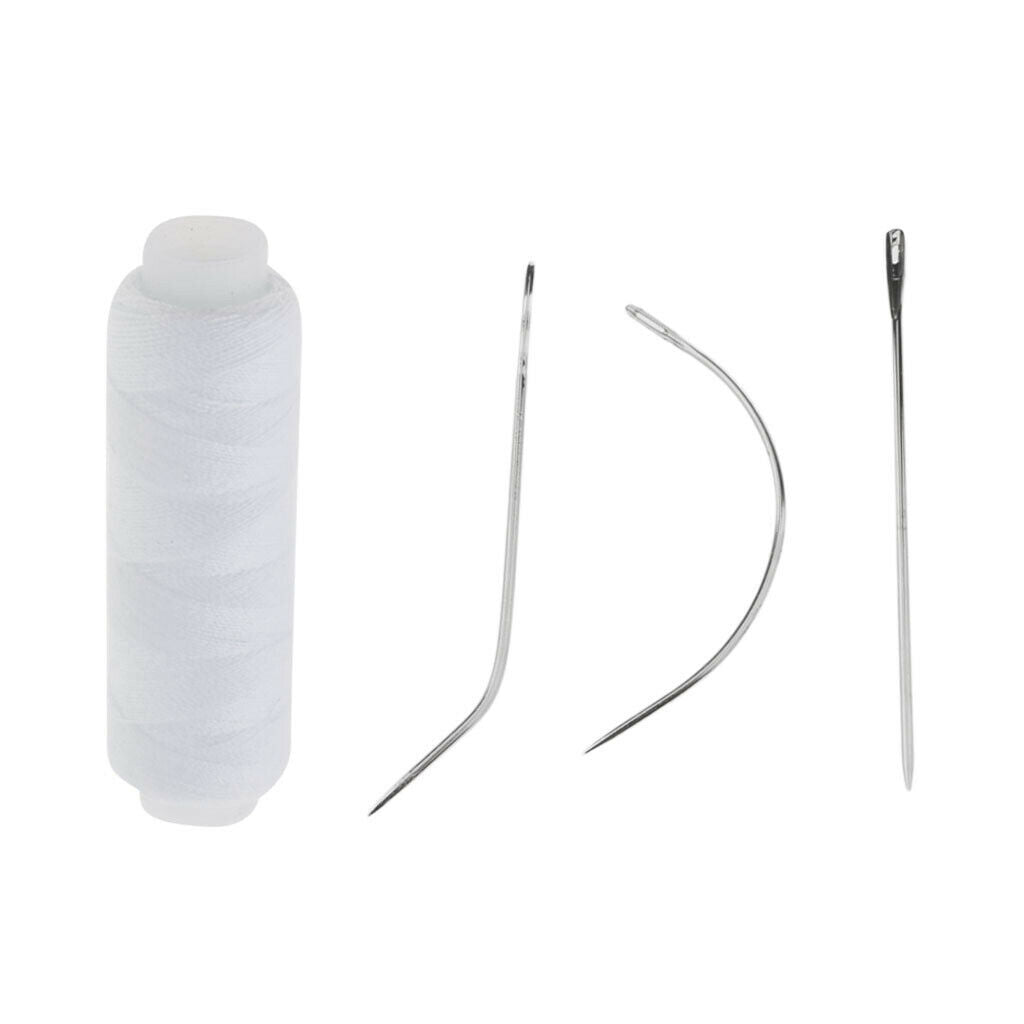 4 Pieces Hair Wigs Weaving Sewing Decor Thread with 12pcs I/C/J Needles Pins