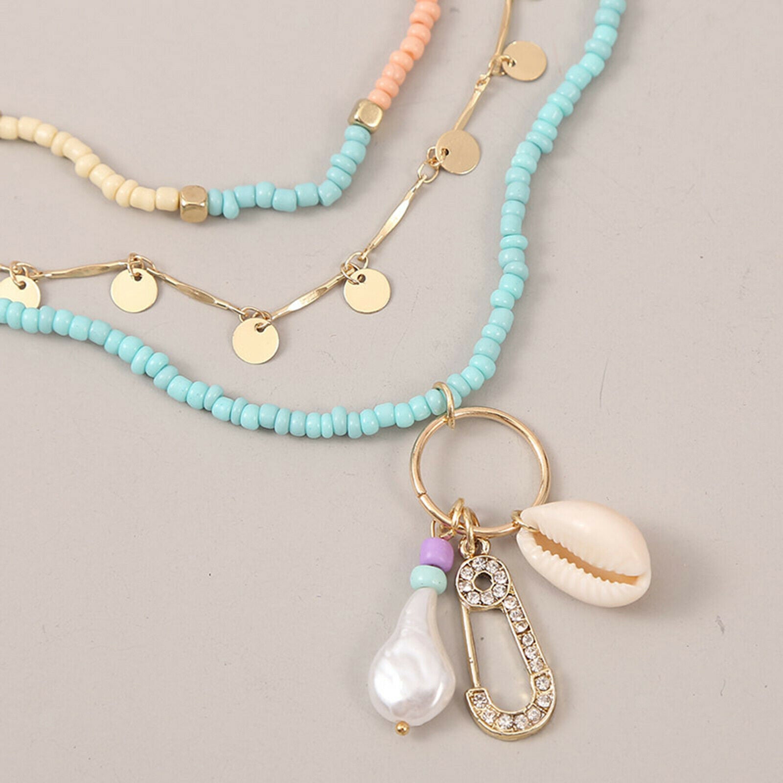3x/Set Charm Simple Love Heart Shell Necklace Chain Women Girls Accessories