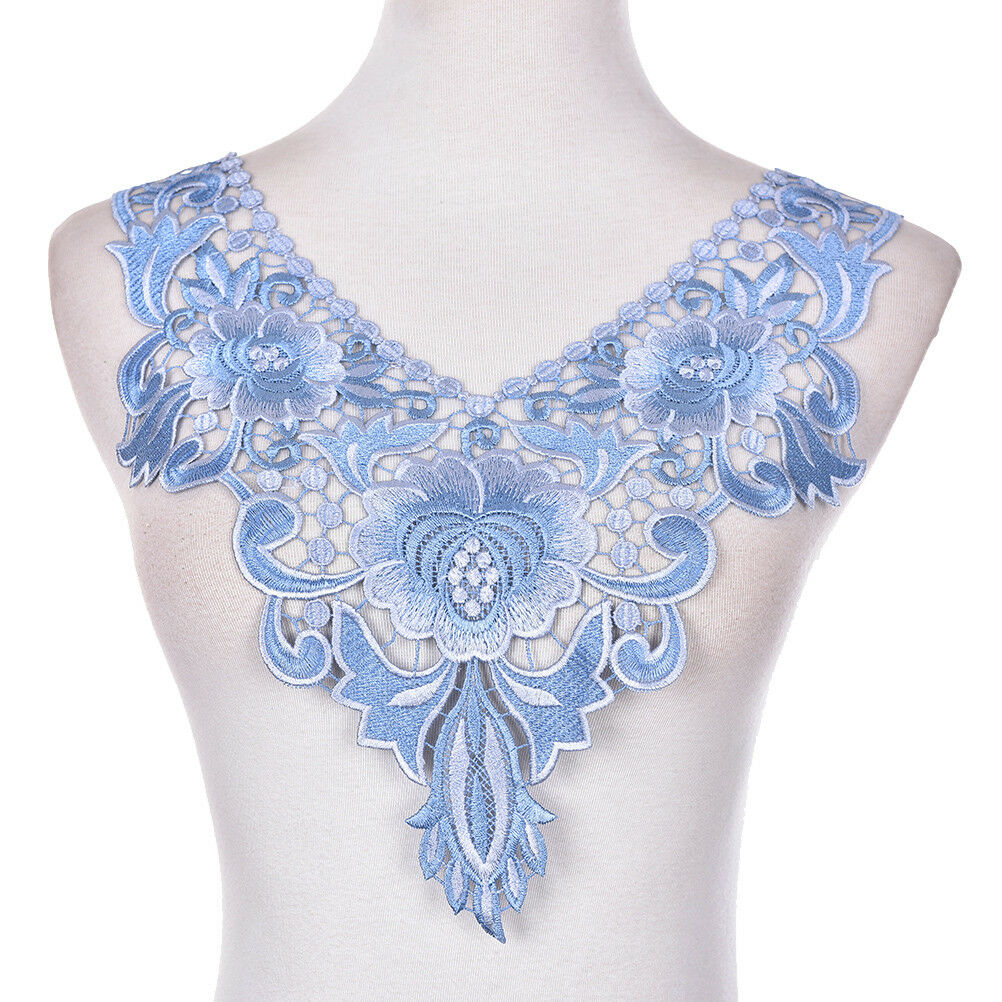 Embroidered Floral Lace Neckline  Neck Collar Trim Clothes Sewing Applique MiSJ