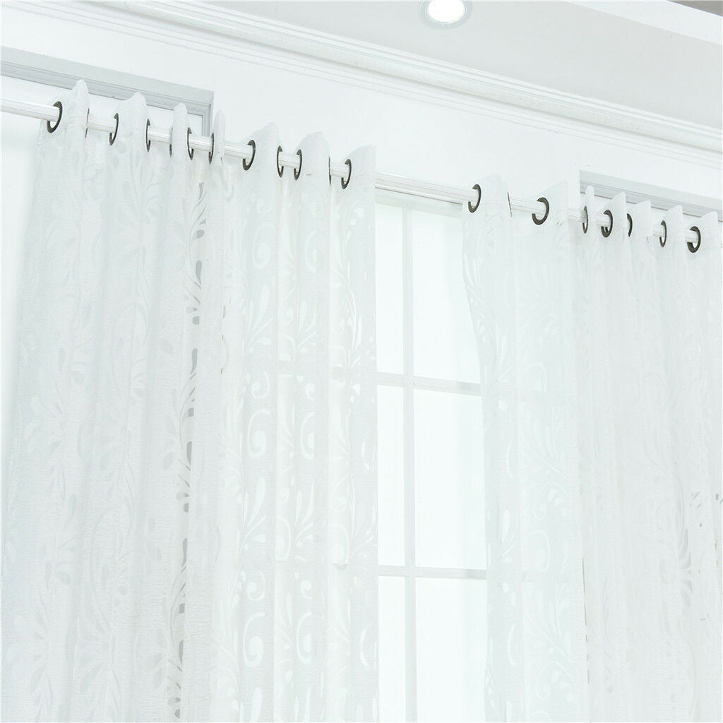Floral Textured Grommet Sheer Curtain Window Voile Panel 39inchx98inch White