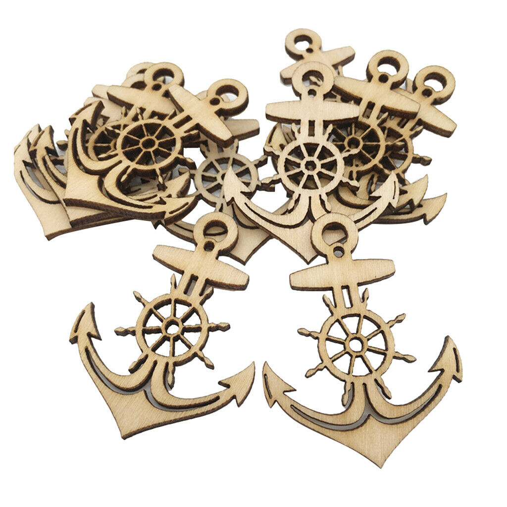 10pcs Wooden Tags Anchor Shaped Wood Cutout Hanging Embellishment Decoration