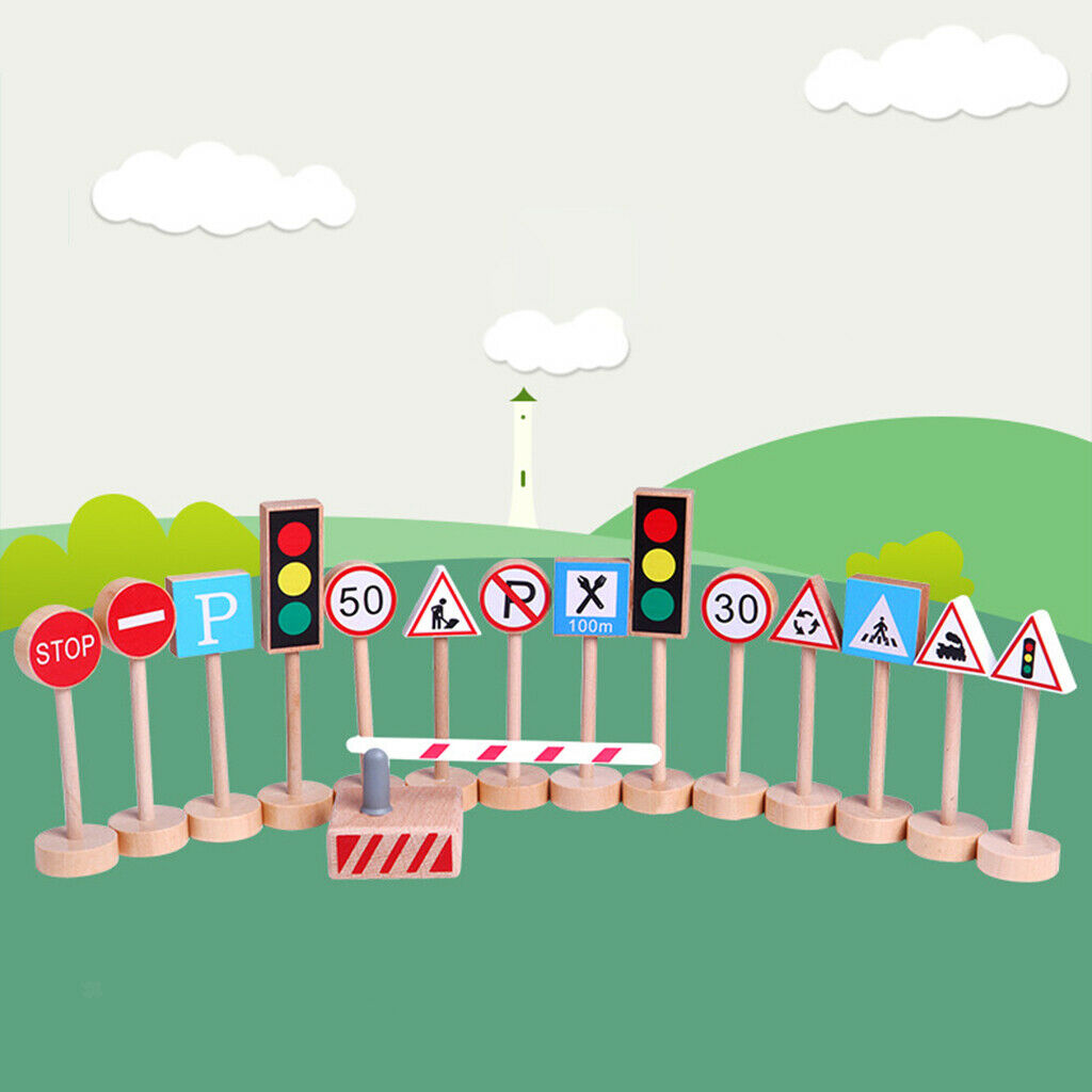 15/Set Wooden Road Sign Traffic Light Safety Learning Montessori Party Toys