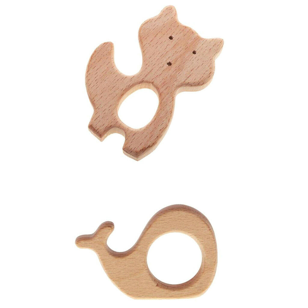 2x Natural Wooden Animal Baby Teething ,Mom Nursing Kids Grasping Teether Toys