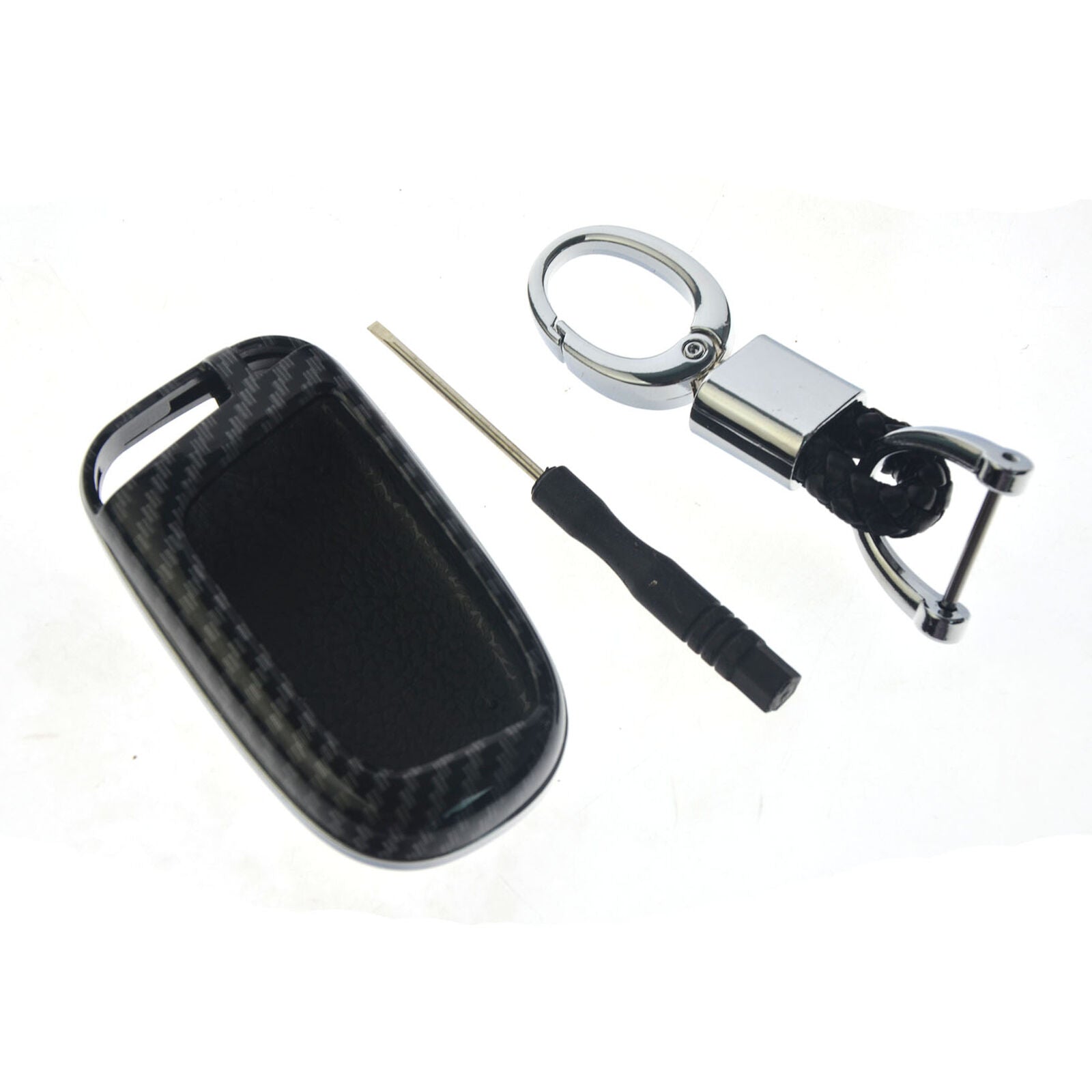 For Jeep Dodge Carbon Fiber Hard Key Shell Chain Ring Fob Cover Case Keychain