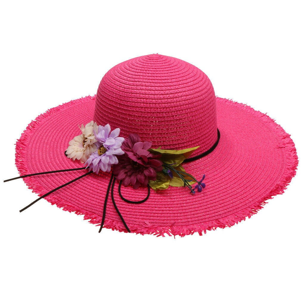 Summer Fashion Women's Wide Brim Straw Soft Hat Beach Sun Hat UPF50+ Rose