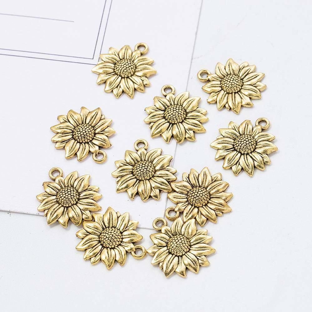 Lots 10x Sunflower Beads Charms Golden DIY Necklace Bracelet Jewelry Making@