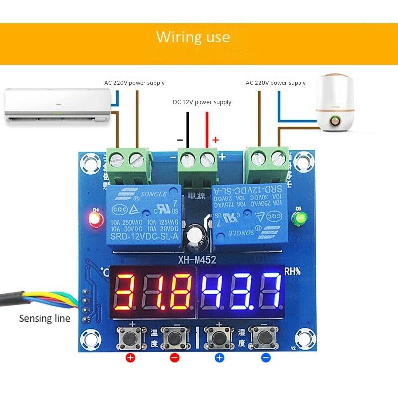 XH-M452 Temperature and Humidity Control Module Digital Display Dual Output, AT7