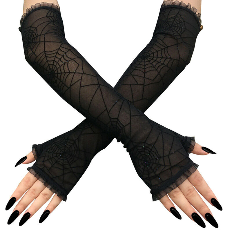 Spider Web Arm Sleeves Gloves Fancy Dress Up Halloween Costume Accessory Cosp SJ