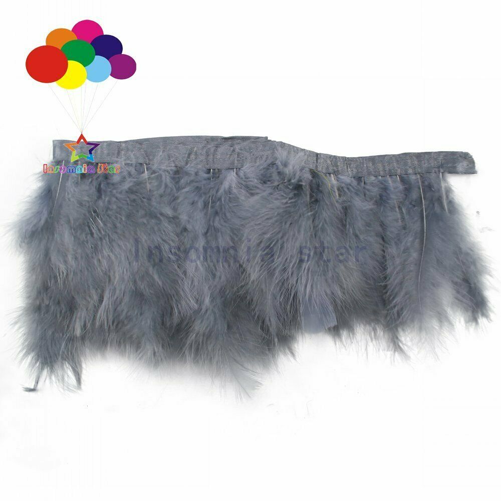 2 Meter 6-7" Dark Gray Marabou Feathers Trims Soft Fluffy Feather Ribbon Fringe