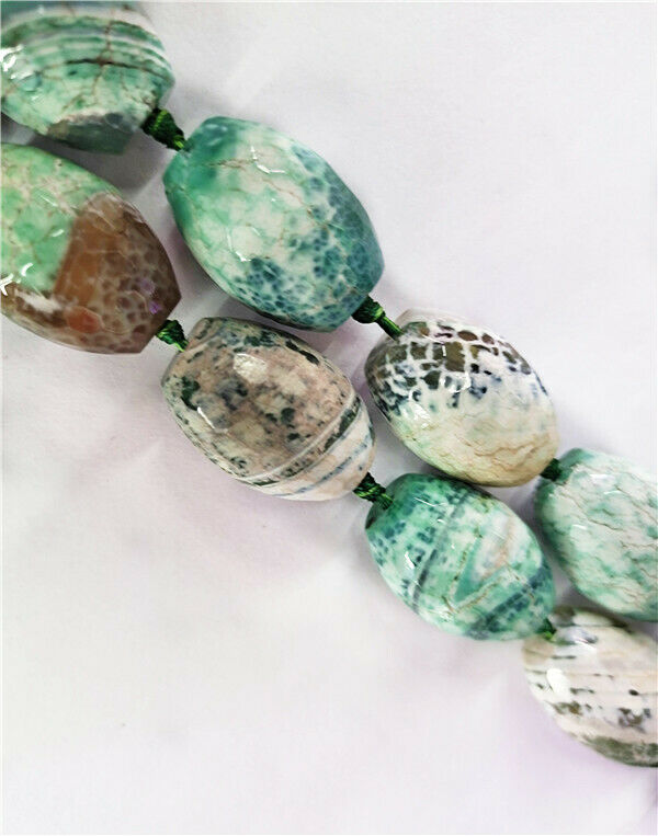1 Strand 28x20mm Green Fire Dragon Veins Agate Barrel Loose Beads 15.5" HH8507
