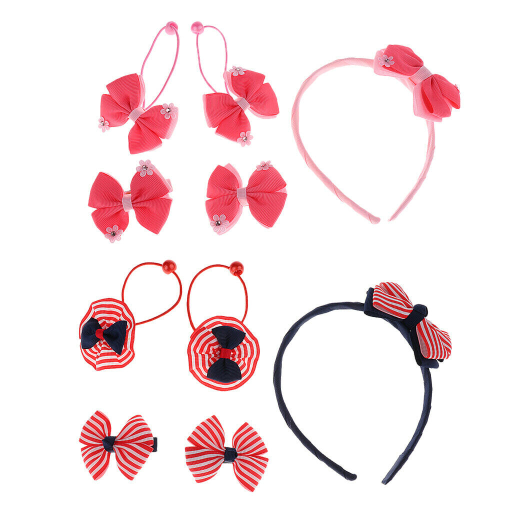 5 Pcs Baby Girls Hair Bow Elastic Ties Ponytail Holders Hair Bands Pink Set